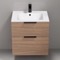 24 Inch Walnut Floating Bathroom Vanity, Ceramic Sink Top, 2 Drawers